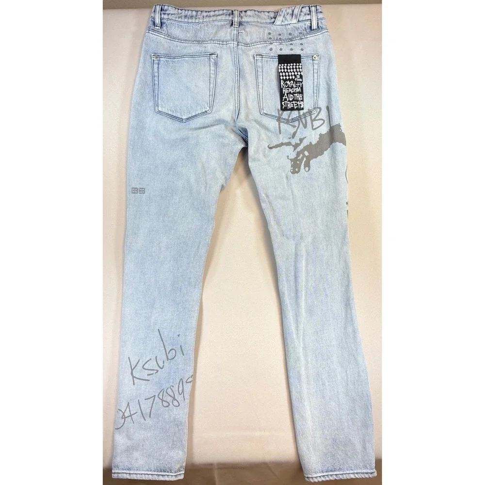 Ksubi Chitch Jeans Mens 33 Light Wash Distressed Graphic Streetwear Denim Pants